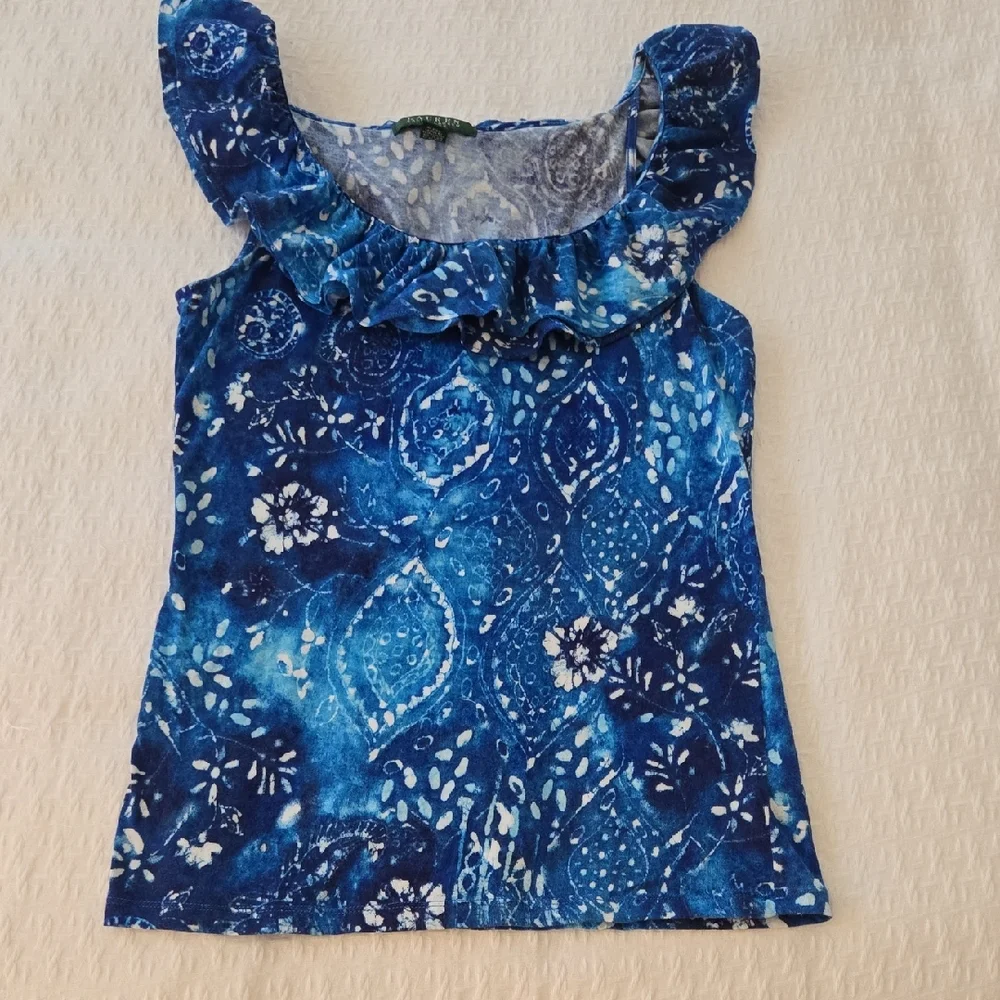 Ralph Lauren Blue Paisley Ruffle Blouse
